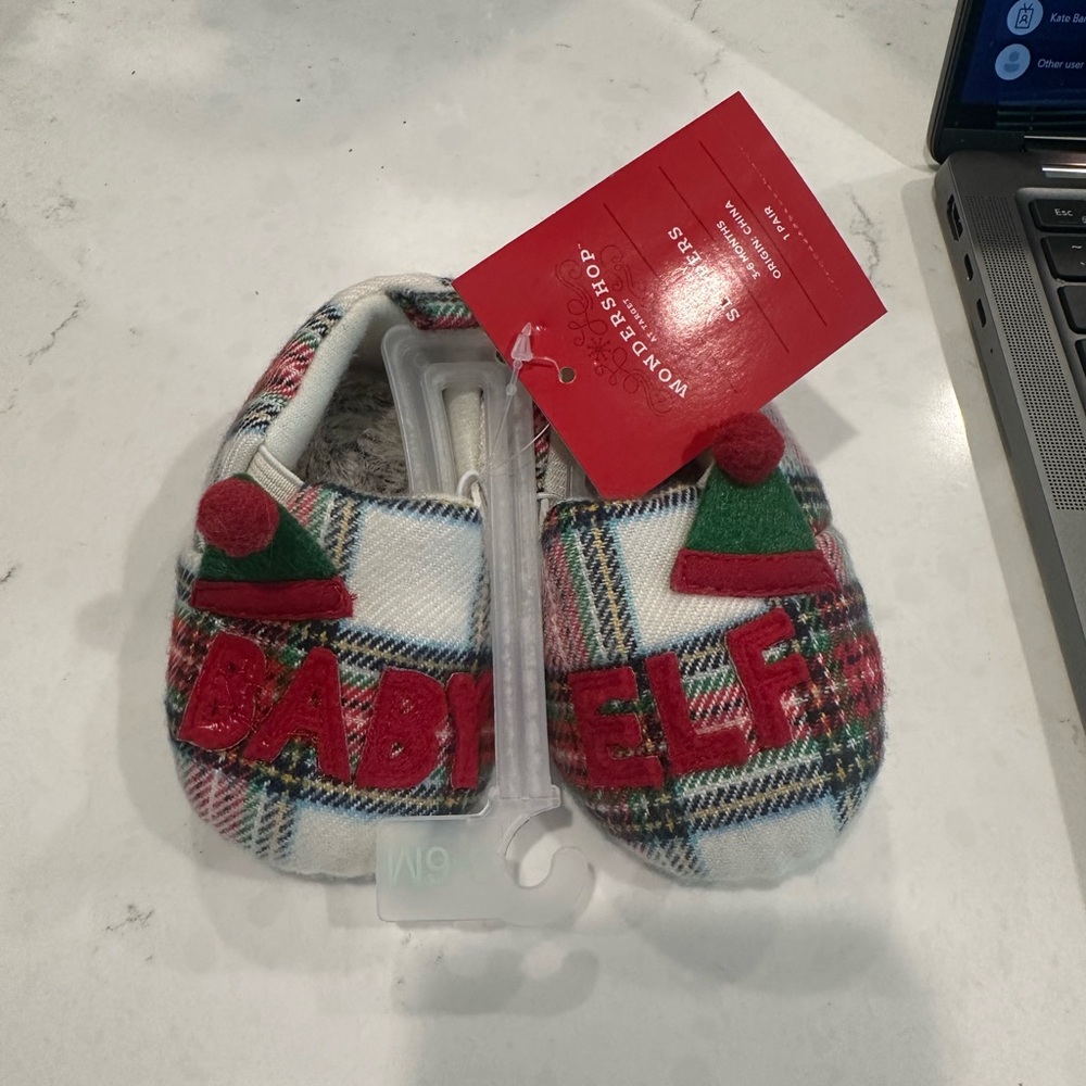 Festive Plaid Baby Elf Slippers